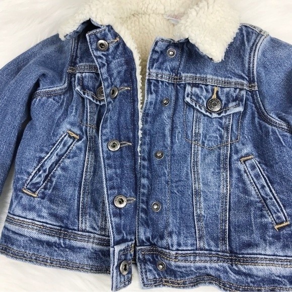 Cat & Jack Sherpa Lined Denim Jacket Blue Jean Coat Medium Wash Pockets Heavy XS - Picture 6 of 11